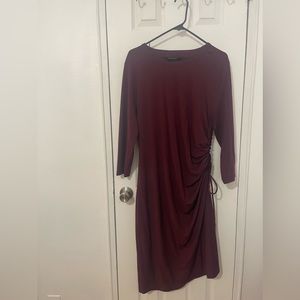 Maroon dress with side ruching. Great transition dress from winter/spring.